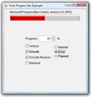 Ulubieniec wszystkich - Windows Vista. Pasków jest parę, powyżej pasek czerwony - występujący gdy zajdzie jakiś błąd.